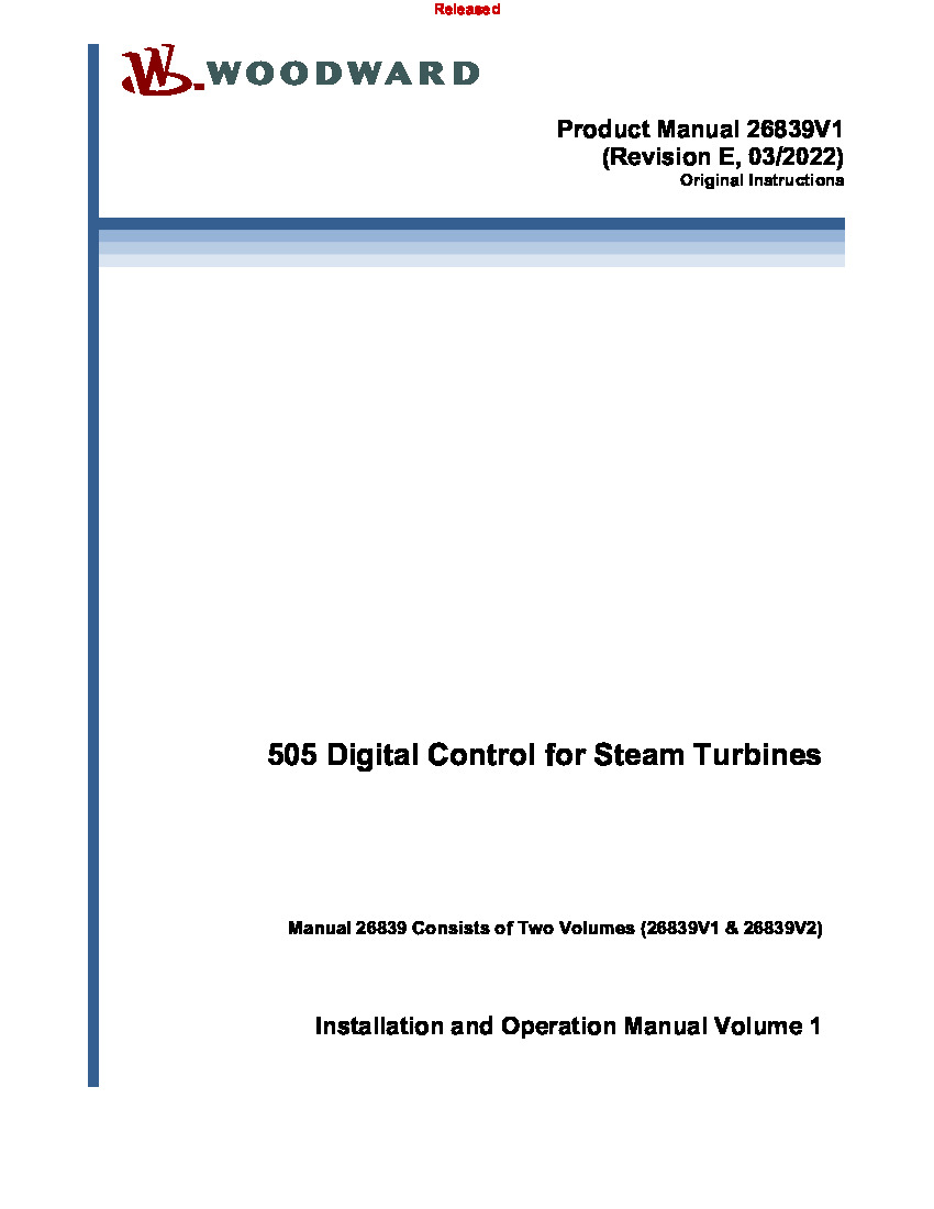 First Page Image of 8200-1300 505 Digital Control for Steam Turbines 26839V1.pdf